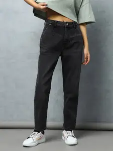 Flying Machine Women Black High-Rise Heavy Fade Stretchable Straight Fit Jeans