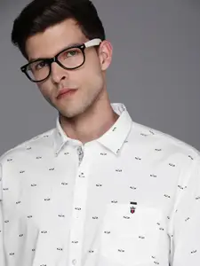 Louis Philippe Sport Men White Slim Fit Printed Pure Cotton Casual Shirt