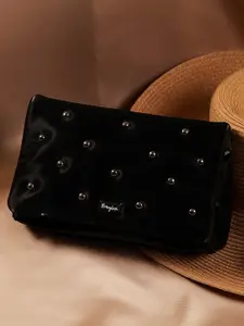 Berrylush Women Black Embellished Synthetic Leather Envelope Wallet