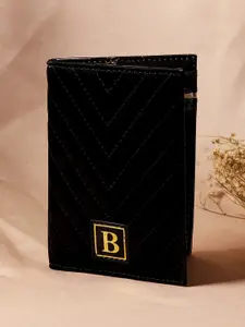 Berrylush Women Black & Gold Printed Synthetic Leather Passport Holder Wallets