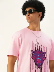 Kook N Keech Men Pink & Purple Pure Cotton Marvel Black Panther Printed Oversized Fit T-shirt