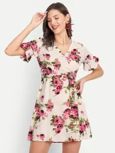 D 'VESH Off White & Pink Floral Mini Dress