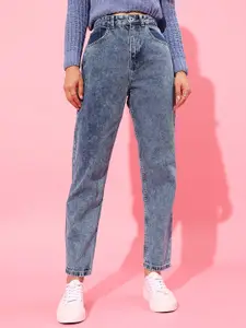 STREET 9 Women Gorgeous Blue High-Rise Mom Fit Cropped Jeans