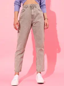 STREET 9 Women Grey Mom Fit High-Rise Cotton Jeans