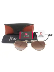 SWISS MILITARY Pack of 2 Men's Black Wallet with Brown Aviator Sunglasses Gift Set