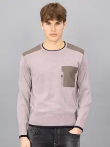 FREESOUL Men Pink & Brown Colourblocked Pullover