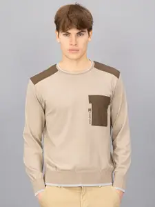 FREESOUL Men Beige & Brown Colourblocked Pullover
