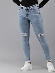 Roadster Women Blue Cotton Skinny Fit Slash Knee Jeans