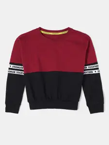 Jockey Girls Red Colourblocked Cotton Sweatshirt