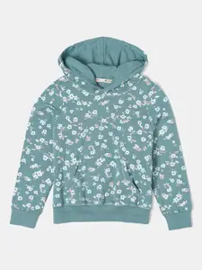 Jockey Girls Sea Green Printed Hooded Cotton Sweatshirt