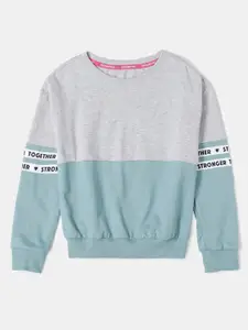 Jockey Girls Blue Colourblocked Cotton Sweatshirt