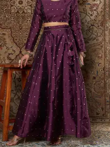 Shae by SASSAFRAS Women Purple Self Design Jacquard Maxi Anarkali Skirt
