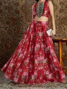 Shae by SASSAFRAS Women Maroon Printed Anarkali Skirt