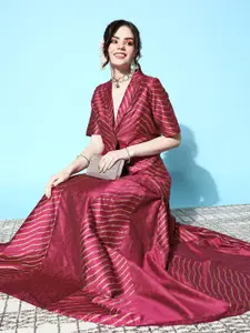 Shae by SASSAFRAS Women Burgundy Printed Foil Blazer With Anarkali Skirt