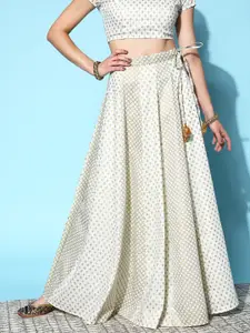 Shae by SASSAFRAS Women Off White Ethnic Print Foil Maxi Flared Skirt