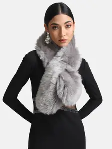 Kazo Women Grey Acrylic Luxury Fur Scarf