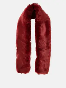 Kazo Women Red Acrylic Faux Fur Long Scarf