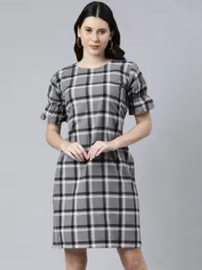 ZHEIA Grey Checked Sheath Dress