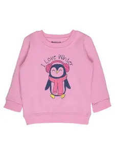 Bodycare Kids Girls Pink Printed Cotton Round Neck Sweatshirt