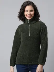 Popnetic Women Green Faux Fur Sweatshirt