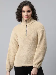 Popnetic Women Beige Faux Fur Sweatshirt