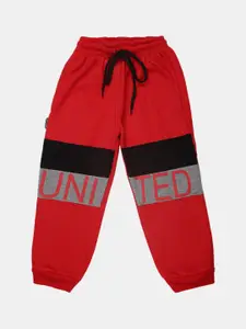 V-Mart Boys Red Typography Printed Cotton Joggers