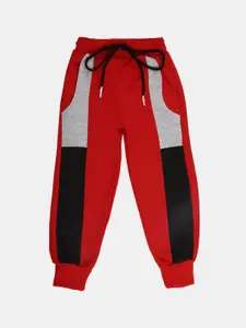 V-Mart Boys Red & Grey Colorblocked Cotton Joggers