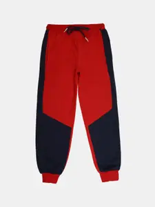 V-Mart Boys Red & Navy Blue Colorblocked Cotton Joggers