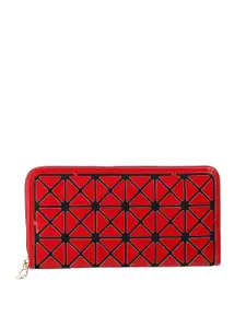 WALKWAY by Metro Women Red & Black Abstract Textured Zip Around Wallet