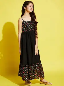 Cherry & Jerry Girls Black & Red Floral Embroidered Ethnic Maxi Dress