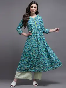 KALINI Women Blue Floral Printed Gotta Patti Floral Kurta