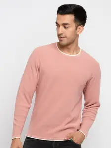 Status Quo Men Pink & White Solid Acrylic Pullover