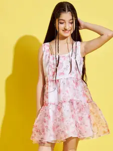 Cherry & Jerry Girls White & Pink Floral A-Line Dress