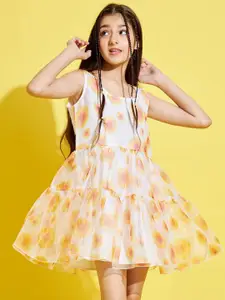 Cherry & Jerry Girls Cream-Coloured & Yellow Floral Dress