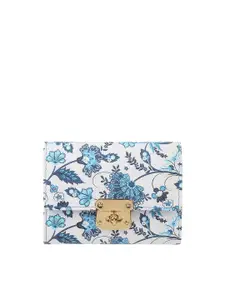 Mochi Women Blue & White Floral Printed Three Fold Wallet