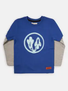 Angel & Rocket Boys Blue & Grey Printed Cotton T-shirt