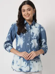 Orchid Hues Women Blue Printed Cotton Casual Shirt