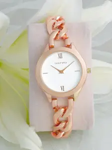JOKER & WITCH Women White Dial & Rose Gold Bracelet Style Analogue Watch AMWW625
