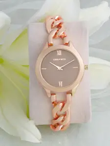 JOKER & WITCH Women Brown Dial & Rose Gold Toned Bracelet Style Analogue Watch AMWW627