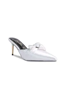 London Rag White Embellished Party Stiletto Mules Heels with Bows