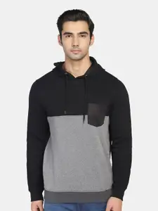 Blackberrys Men Black Colourblocked Hooded Cotton Sweatshirt