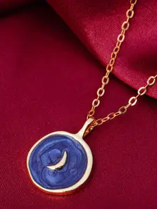 Emmie Blue & Gold-Toned Half Moon Pendant Necklace