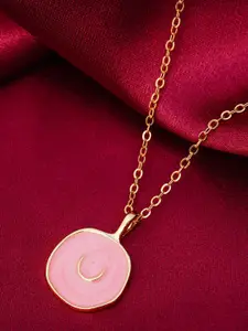 Emmie Gold-Toned & Pink Half Moon Pendant Necklace
