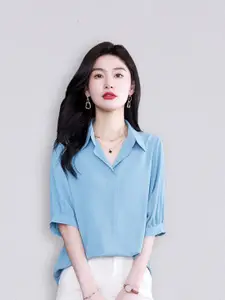 JC Collection Women Blue Solid Polyester Casual Shirt