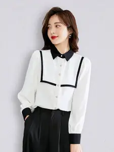 JC Collection Women White & Black Solid Polyester Casual Shirt