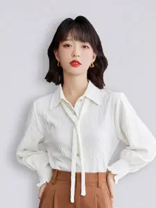 JC Collection Women White Self Design Polyester Casual Shirt
