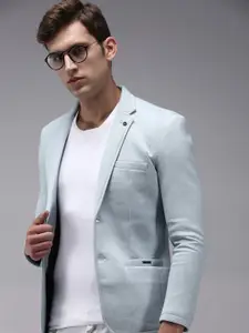 SHOWOFF Men Blue Solid Single-Breasted Regular-Fit Blazer
