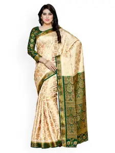 MIMOSA Beige & Green Art Silk Woven Design Kanjeevaram Saree