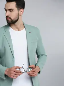 SHOWOFF Men Green Self-Design Single-Breasted Blazer