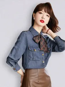 JC Collection Women Blue Comfort Denim Casual Shirt